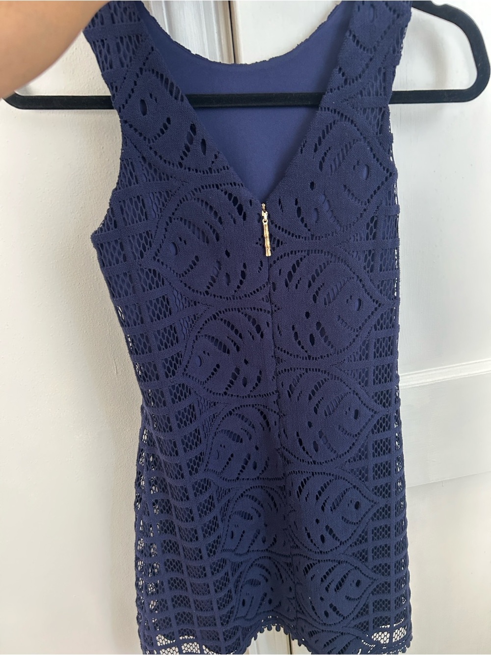 Lilly Pulitzer Navy Crochet Pom-Hem Shift Dress - Picture 3 of 5
